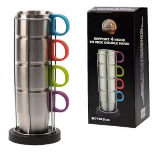 Support avec 4 mugs en inox - Vaisselle - Sans marque